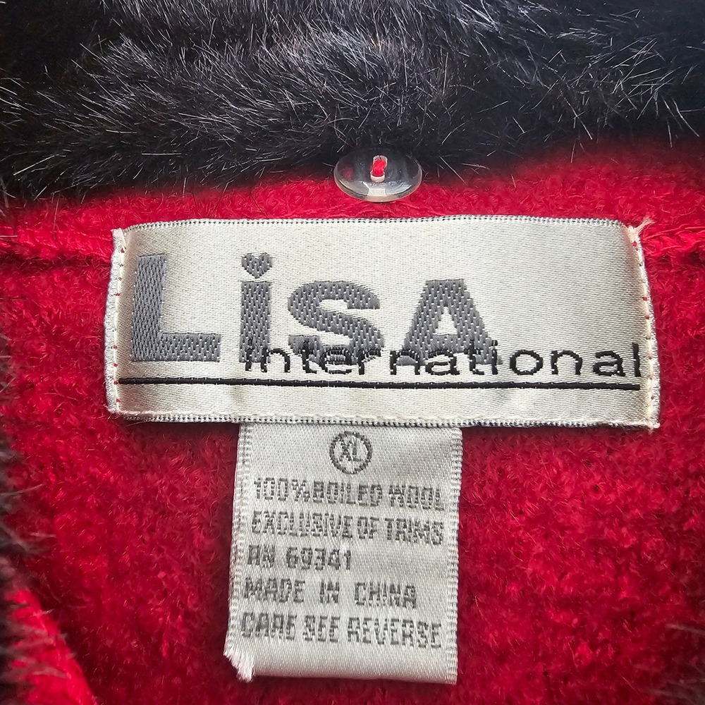 Vintage 90s Lisa International Boiled Wool Vest XL Red Christmas Reindeer Kitsch - Picture 6 of 11